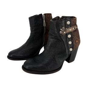 Cuadra Deer Leather Western Monogram Bee Studded Short‎ Ankle Boots Women 6.5